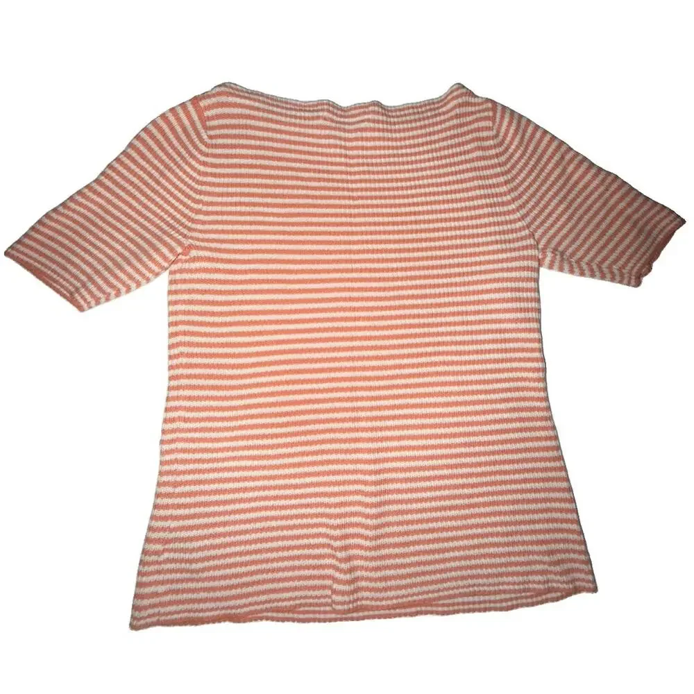 Lauren Ralph Lauren Orange Women’s White Striped Cotton Knit Sweater Top Large